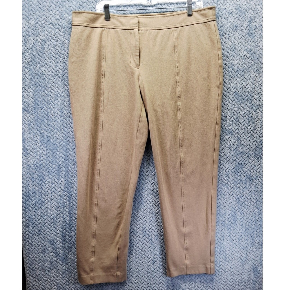 Talbots Signature Tan Ponte Knit Trousers Khaki‎ Front Seam Pants Size 16